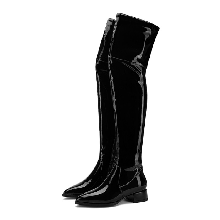 Women's Over-the-Knee Fashion Boots Low Chunky Heel Pointed Toe Side Zip Black - Image 5