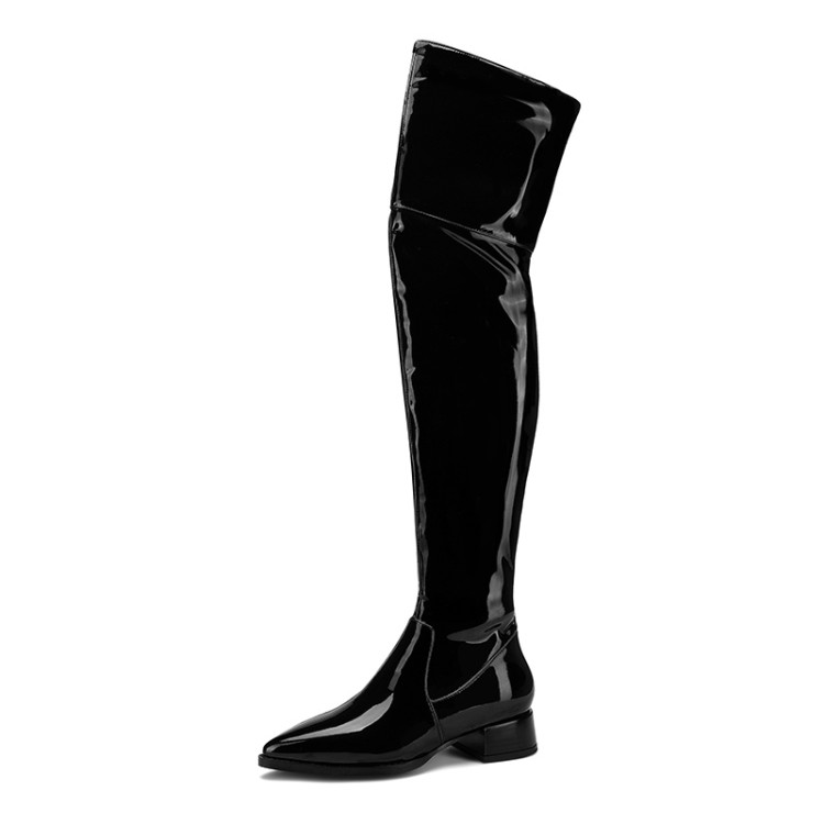Women's Over-the-Knee Fashion Boots Low Chunky Heel Pointed Toe Side Zip Black - Image 4