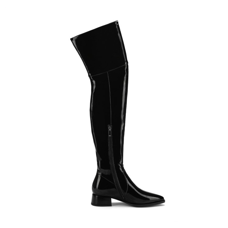 Women’s Over-the-Knee Fashion Boots Low Chunky Heel Pointed Toe Side Zip Black