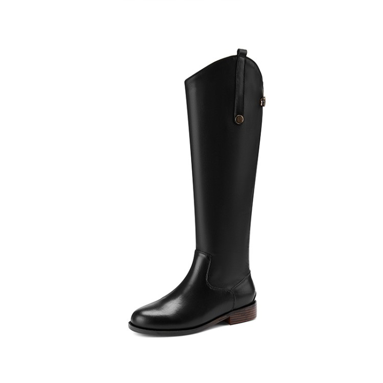 Women's Camel and Black Pointed Toe Low Heel Riding Boots - Image 2